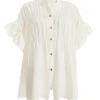 White Button Ruched Blouse 2 White Button Ruched Blouse -Chic Summer Shop 00100037996 ZM