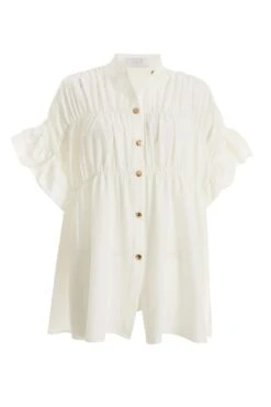 White Button Ruched Blouse