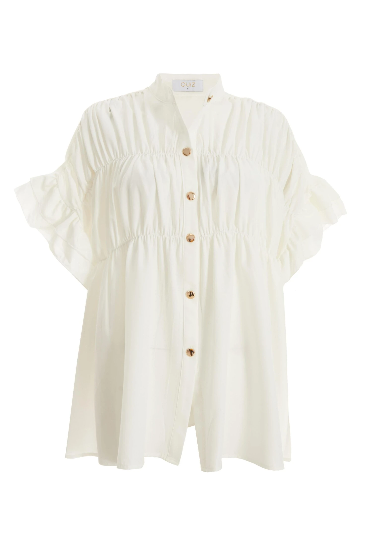 White Button Ruched Blouse 3 White Button Ruched Blouse
