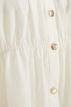 White Button Ruched Blouse 13 White Button Ruched Blouse -Chic Summer Shop 00100037996 ZS