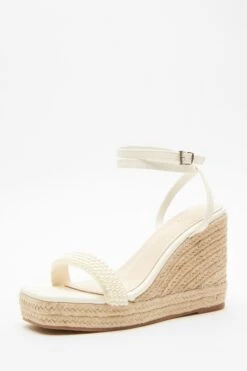 White Pearl Strap Wedges -Chic Summer Shop 00100038016 XB