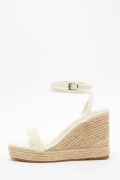 White Pearl Strap Wedges