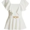 Cream Frill Sleeve Peplum Top -Chic Summer Shop 00100038060 ZM