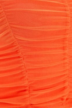 Orange Mesh Ruched Crop Top -Chic Summer Shop 00100038067 ZS
