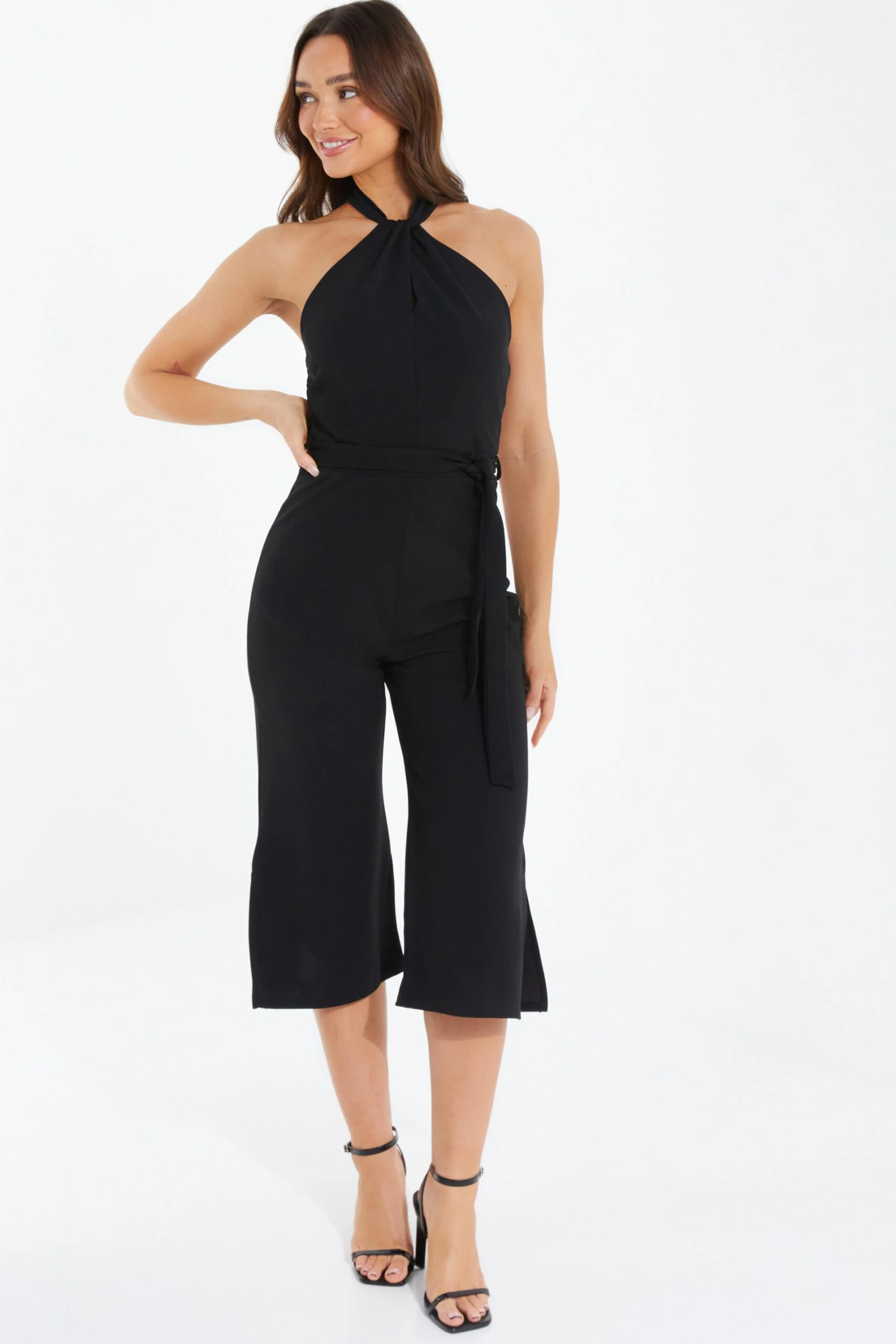 Black Halter Neck Culotte Jumpsuit 4 Black Halter Neck Culotte Jumpsuit - Image 2