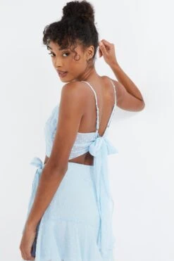 Blue Chiffon Dobby Tie Back Crop Top -Chic Summer Shop 00100038122 XB