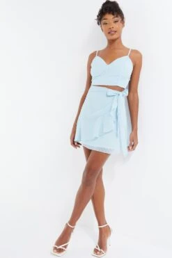 Blue Chiffon Dobby Tie Back Crop Top -Chic Summer Shop 00100038122 XS