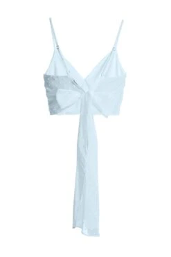 Blue Chiffon Dobby Tie Back Crop Top -Chic Summer Shop 00100038122 ZB