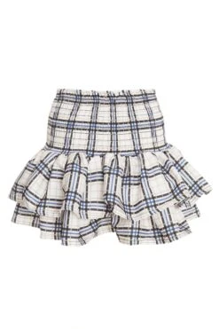 White Check Print Ruched Frill Mini Skirt -Chic Summer Shop 00100038133 ZB