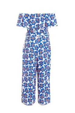 Royal Blue Floral Bardot Jumpsuit -Chic Summer Shop 00100038138 ZB