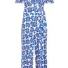 Royal Blue Floral Bardot Jumpsuit -Chic Summer Shop 00100038138 ZM