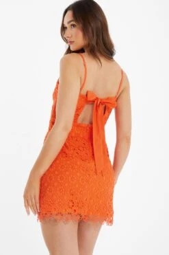 Orange Embroidered Tie Back Mini Dress -Chic Summer Shop 00100038242 XB