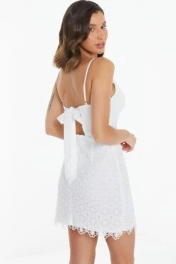 White Embroidered Tie Back Mini Dress -Chic Summer Shop 00100038243 XB