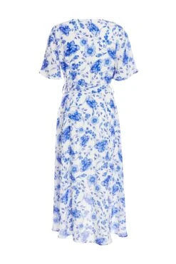 White Floral Wrap Dip Hem Midi Dress -Chic Summer Shop 00100038245 ZB