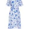 White Floral Wrap Dip Hem Midi Dress -Chic Summer Shop 00100038245 ZM