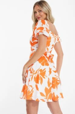 Orange Floral Skater Mini Dress -Chic Summer Shop 00100038264 XB