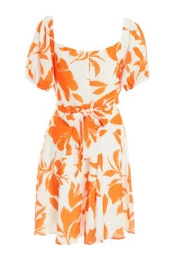 Orange Floral Skater Mini Dress -Chic Summer Shop 00100038264 ZB