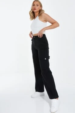 Black Wide Leg Cargo Trousers 11 Black Wide Leg Cargo Trousers -Chic Summer Shop 00100038266 XS