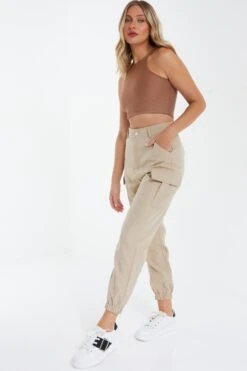 Stone Zip Detail Cargo Trouser 11 Stone Zip Detail Cargo Trouser -Chic Summer Shop 00100038270 XS