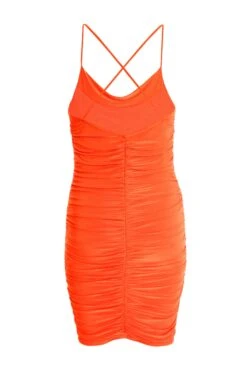 Orange Ruched Bodycon Mini Dress -Chic Summer Shop 00100038273 ZB