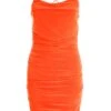 Orange Ruched Bodycon Mini Dress 2 Orange Ruched Bodycon Mini Dress -Chic Summer Shop 00100038273 ZM