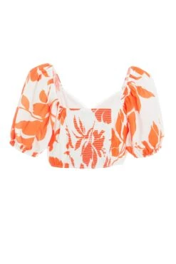 Orange Floral Frill Crop Top -Chic Summer Shop 00100038284 ZB
