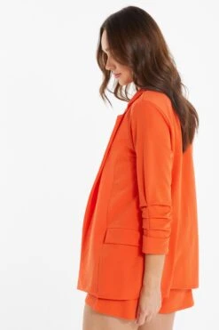 Orange Ruched Sleeve Blazer -Chic Summer Shop 00100038285 XB