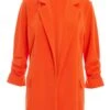 Orange Ruched Sleeve Blazer -Chic Summer Shop 00100038285 ZM