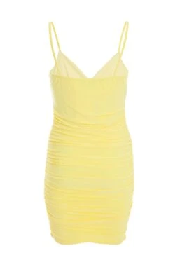 Yellow Ruched Bodycon Mini Dress -Chic Summer Shop 00100038287 ZB