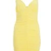 Yellow Ruched Bodycon Mini Dress 2 Yellow Ruched Bodycon Mini Dress -Chic Summer Shop 00100038287 ZM