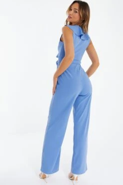 Pale Blue Frill Wrap Palazzo Jumpsuit -Chic Summer Shop 00100038300 XB