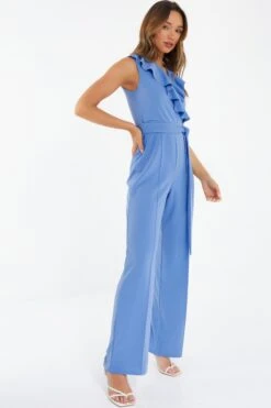 Pale Blue Frill Wrap Palazzo Jumpsuit -Chic Summer Shop 00100038300 XS