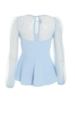 Light Blue Mesh Peplum Top -Chic Summer Shop 00100038321 ZB