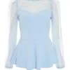 Light Blue Mesh Peplum Top -Chic Summer Shop 00100038321 ZM