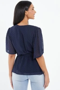 Navy Chiffon Tie Belt Peplum Top -Chic Summer Shop 00100038344 XB