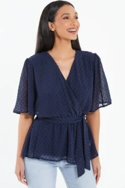 Navy Chiffon Tie Belt Peplum Top -Chic Summer Shop 00100038344 XM