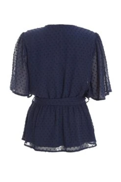 Navy Chiffon Tie Belt Peplum Top -Chic Summer Shop 00100038344 ZB