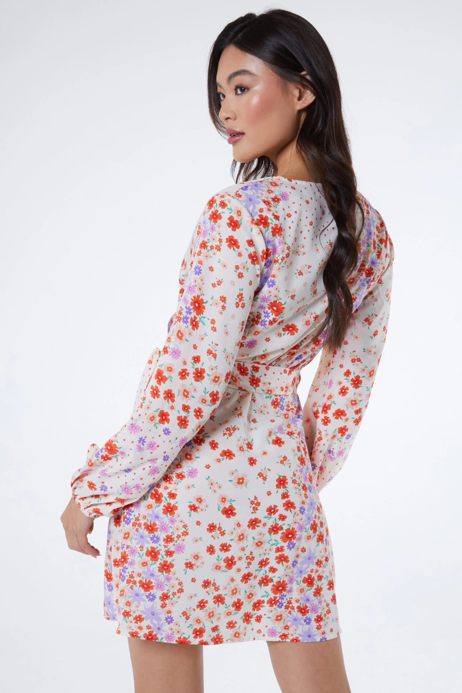 Multicoloured Floral Wrap Tie Mini Dress 5 Multicoloured Floral Wrap Tie Mini Dress - Image 3
