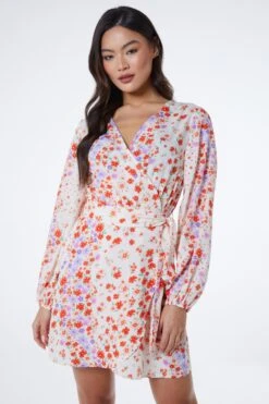Multicoloured Floral Wrap Tie Mini Dress 9 Multicoloured Floral Wrap Tie Mini Dress -Chic Summer Shop 00100038348 XM