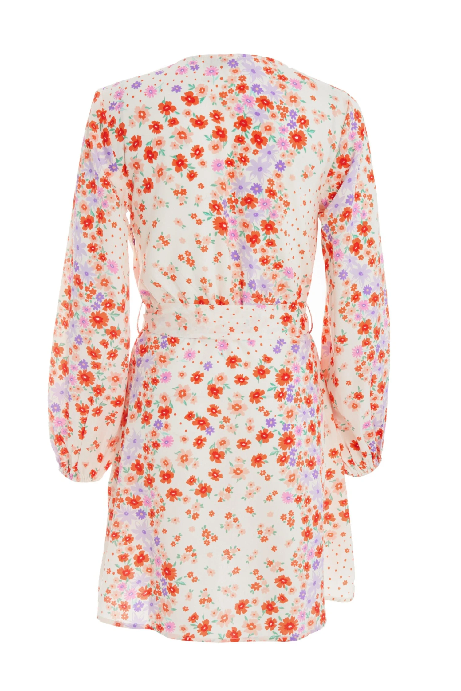 Multicoloured Floral Wrap Tie Mini Dress 7 Multicoloured Floral Wrap Tie Mini Dress - Image 5