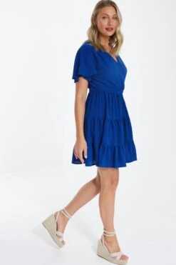 Royal Blue Wrap Skater Dress -Chic Summer Shop 00100038349 XS