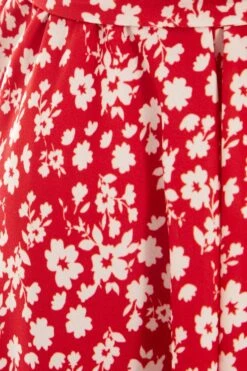 Red Ditsy Floral Wrap Playsuit -Chic Summer Shop 00100038351 ZS