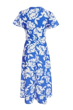 Blue Floral Wrap Dip Hem Midi Dress 12 Blue Floral Wrap Dip Hem Midi Dress -Chic Summer Shop 00100038358 ZB