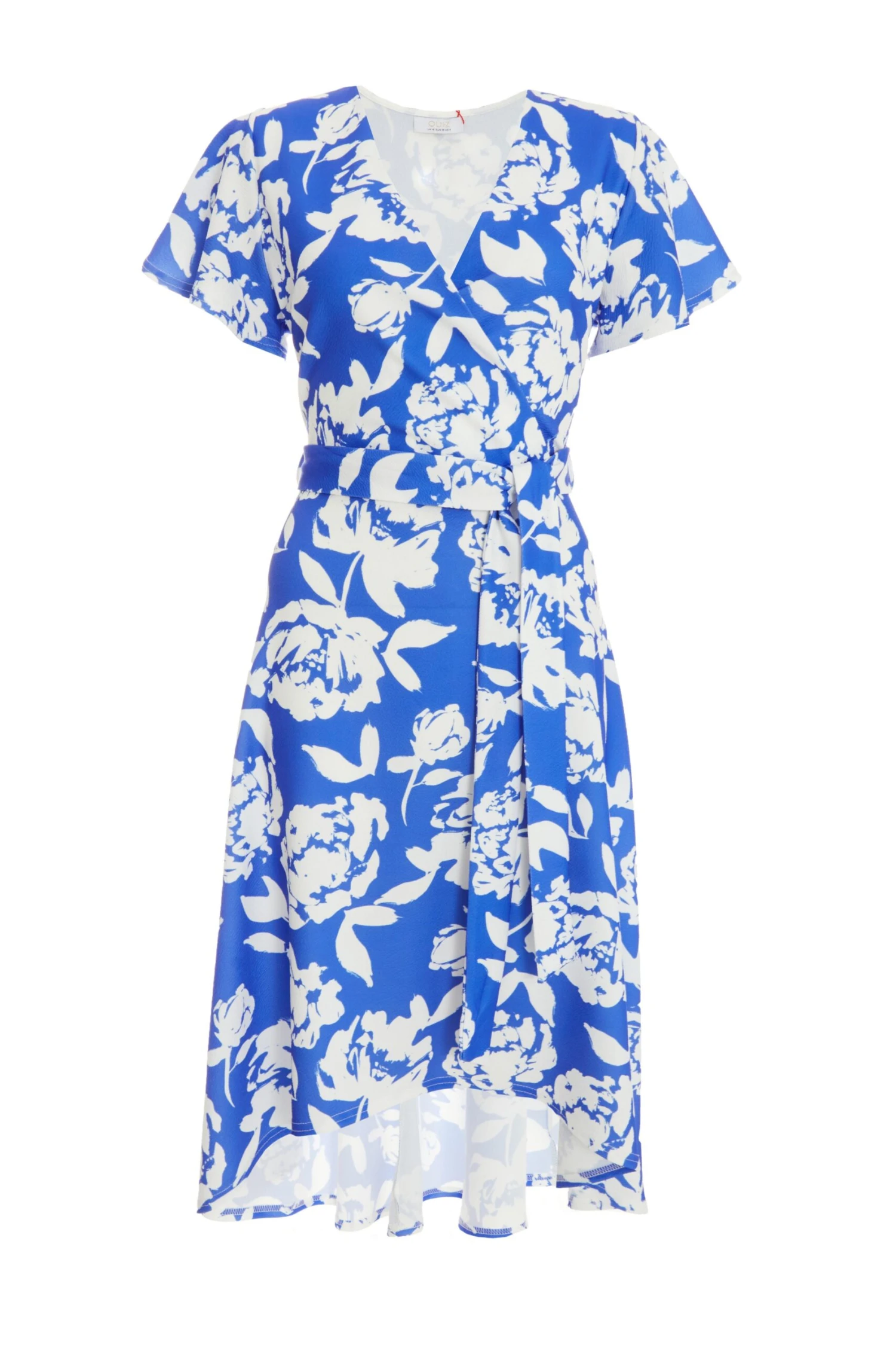 Blue Floral Wrap Dip Hem Midi Dress 3 Blue Floral Wrap Dip Hem Midi Dress