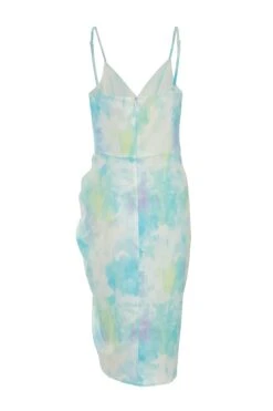 Blue Smudge Satin Wrap Midi Dress 12 Blue Smudge Satin Wrap Midi Dress -Chic Summer Shop 00100038362 ZB