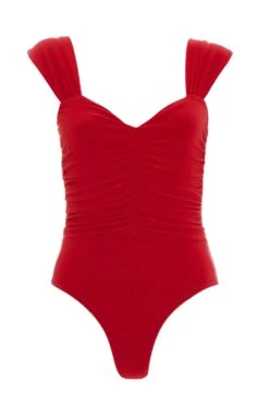 Red Ruched Bodysuit