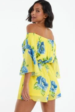 Yellow Floral Bardot Playsuit -Chic Summer Shop 00100038365 XB