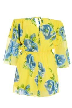 Yellow Floral Bardot Playsuit -Chic Summer Shop 00100038365 ZM
