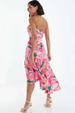 Pink Scarf Print Frill Midi Dress 10 Pink Scarf Print Frill Midi Dress -Chic Summer Shop 00100038368 XB
