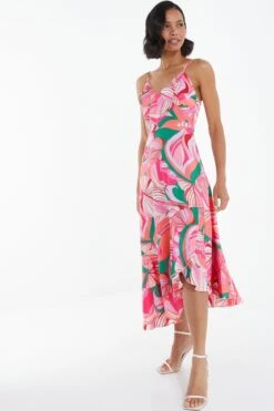 Pink Scarf Print Frill Midi Dress 11 Pink Scarf Print Frill Midi Dress -Chic Summer Shop 00100038368 XS